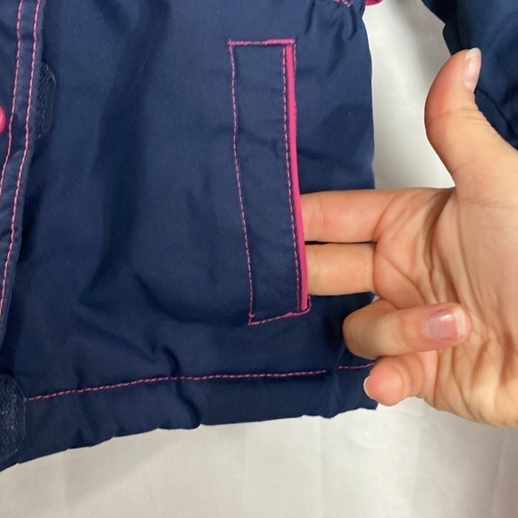 OSHKOSH B'gosh (Girls) Navy Blue and Pink Winter Jacket with Fur Detachable Hood - Picture 8 of 17